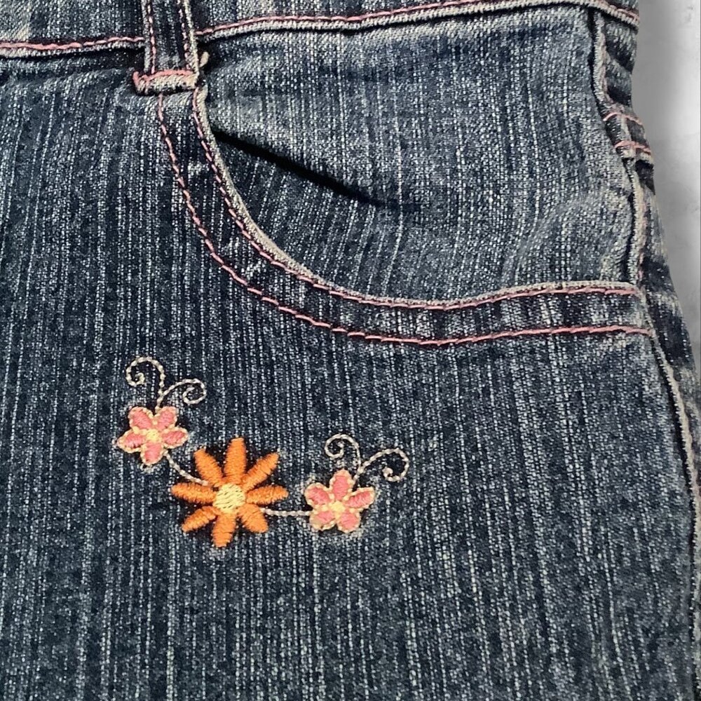 Denim Jeans Girls Size 5/6 Flare Floral Embroidery‎ Kidcore - Picture 6 of 14